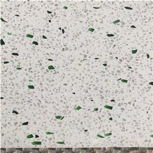 White Terrazzo With Green Glass White And Green Terrazzo
